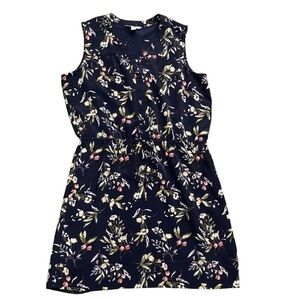 Catherine Malandrino L navy blue with floral print sleeveless dress with pockets